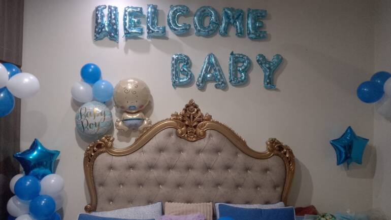 Blue & White Welcome Baby Balloon Decor in Lahore